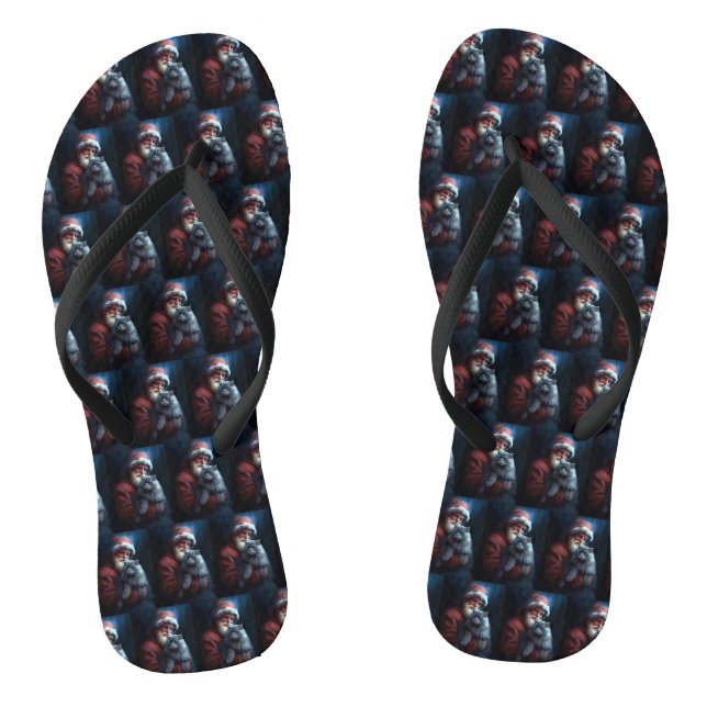 Russian Blue Cat Santa Claus Festive Christmas Flip Flops (Footbed)