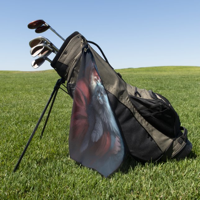 Russian Blue Cat Santa Claus Festive Christmas Golf Towel (Green)