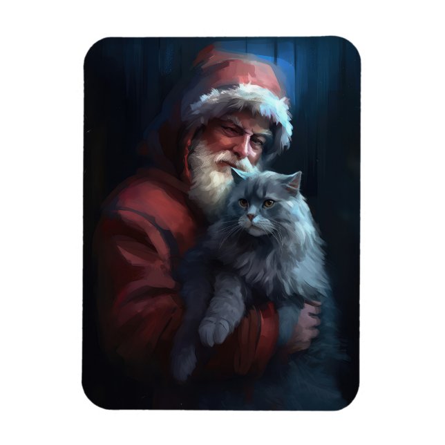 Russian Blue Cat Santa Claus Festive Christmas Magnet (Vertical)