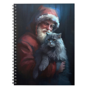 Russian Blue Cat Santa Claus Festive Christmas Notebook