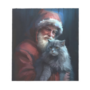 Russian Blue Cat Santa Claus Festive Christmas Notepad
