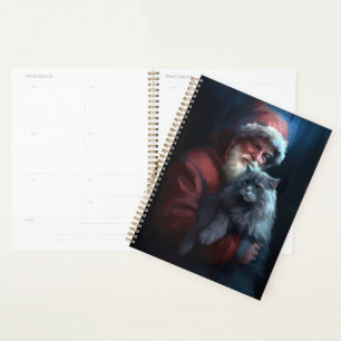 Russian Blue Cat Santa Claus Festive Christmas Planner