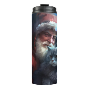 Russian Blue Cat Santa Claus Festive Christmas Thermal Tumbler