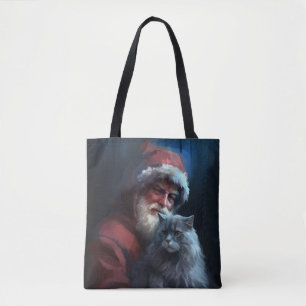 Russian Blue Cat Santa Claus Festive Christmas Tote Bag