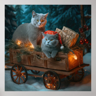 Russian Blue Cat Snowy Sleigh Christmas Decor