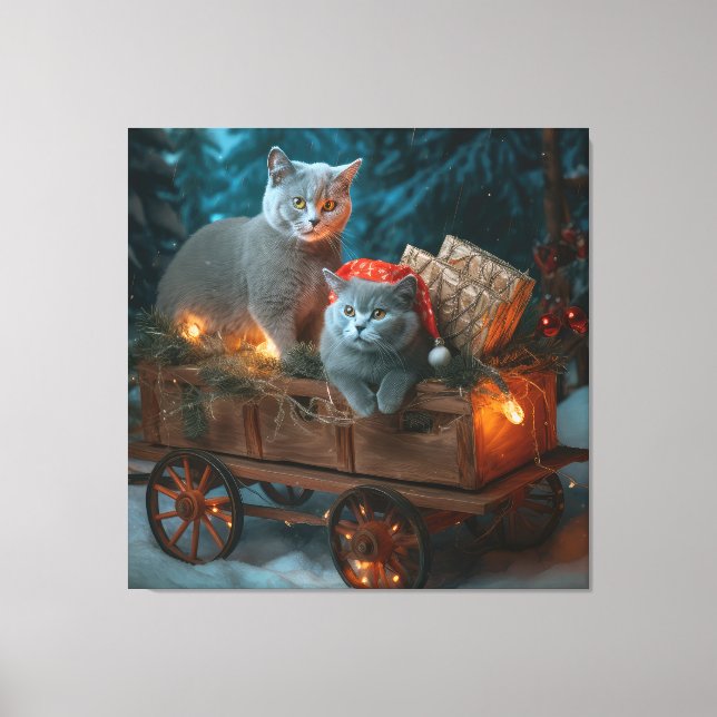 Russian Blue Cat Snowy Sleigh Christmas Decor (Front)