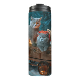 Russian Blue Cat Snowy Sleigh Christmas Decor Thermal Tumbler