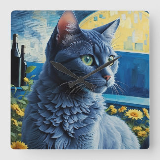 Russian Blue Cat Square Wall Clock