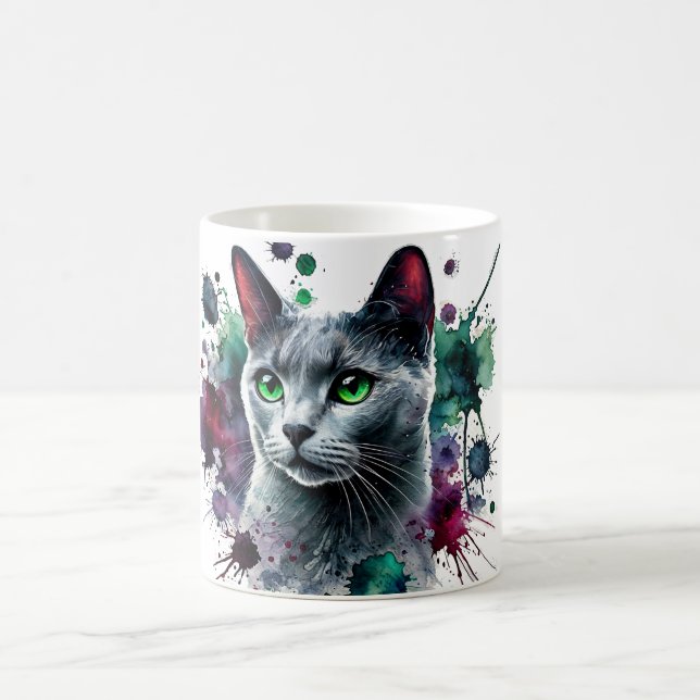 Russian Blue Cat Watercolor Coffee Mug (Center)