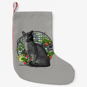 Russian Blue Cat with Berries Small Christmas Stocking