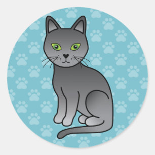 Russian Blue Cat With Green Eyes Who Is Sitting Classic Round Sticker