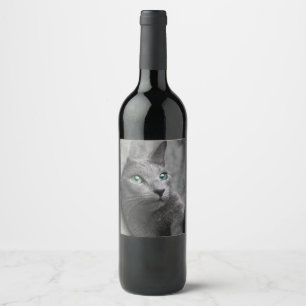 Russian-blue-cat-with green eyes wine label