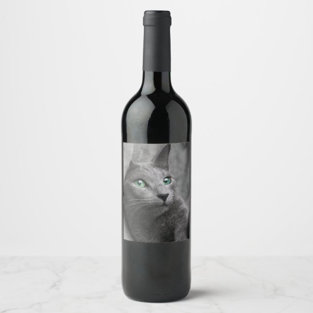 Russian-blue-cat-with green eyes wine label (Front)