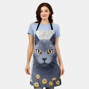Russian Blue Cat Yellow Flowers Apron