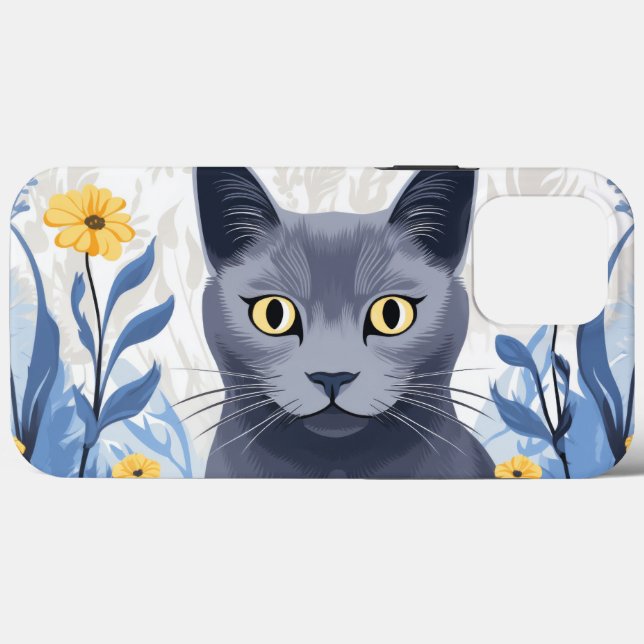 Russian Blue Cat Yellow Flowers Case-Mate iPhone Case (Back (Horizontal))