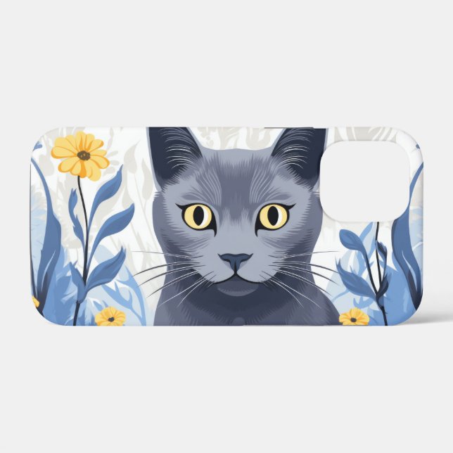 Russian Blue Cat Yellow Flowers Case-Mate iPhone Case (Back (Horizontal))
