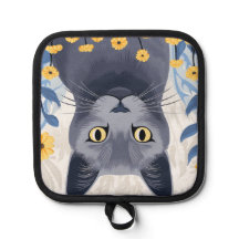 Russian Blue Cat Yellow Flowers