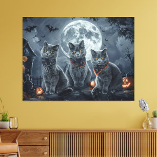 Russian Blue Cats Halloween Spooky Canvas Print