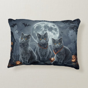 Russian Blue Cats Halloween Spooky Decorative Cushion