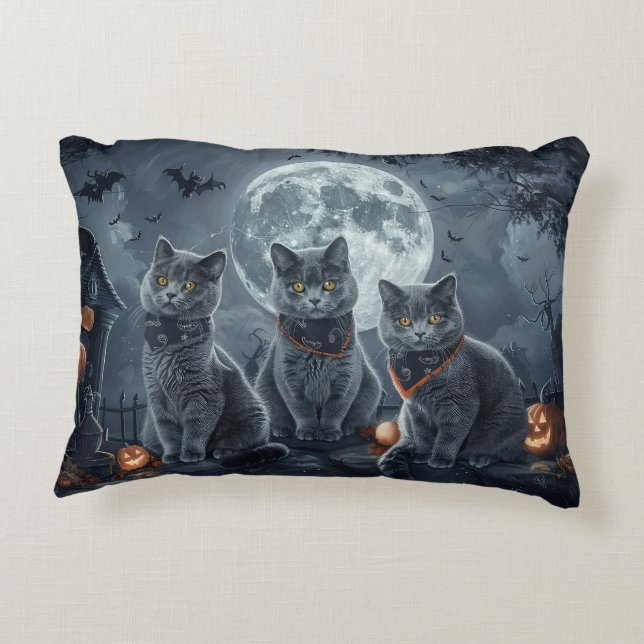 Russian Blue Cats Halloween Spooky Decorative Cushion (Back)