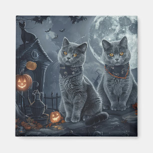 Russian Blue Cats Halloween Spooky Magnet