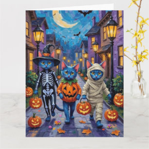 Russian Blue Cats in Halloween Costumes Card