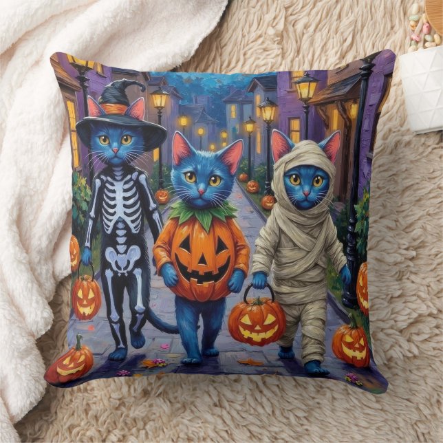 Russian Blue Cats in Halloween Costumes Cushion (Blanket)