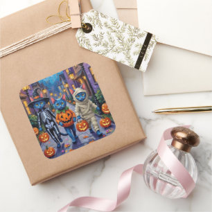 Russian Blue Cats in Halloween Costumes Square Sticker