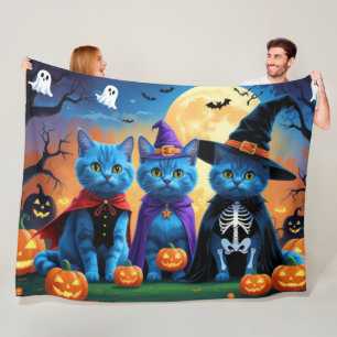 Russian Blue Cats Pumpkin Halloween Funny Fleece Blanket