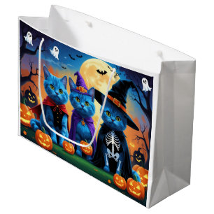 Russian Blue Cats Pumpkin Halloween Funny Large Gift Bag
