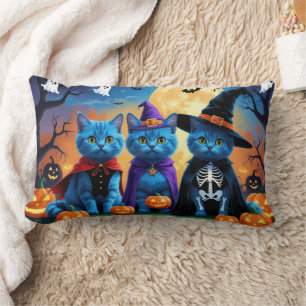 Russian Blue Cats Pumpkin Halloween Funny  Lumbar Cushion