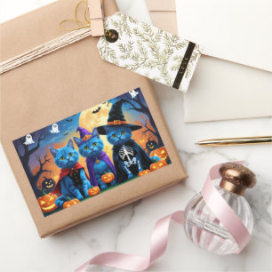 Russian Blue Cats Pumpkin Halloween Funny  Rectangular Sticker