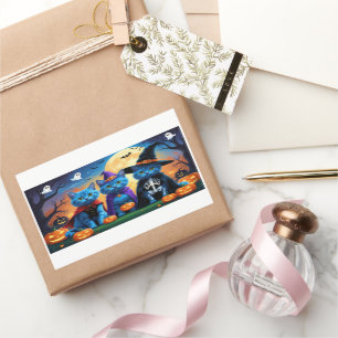 Russian Blue Cats Pumpkin Halloween Funny Rectangular Sticker