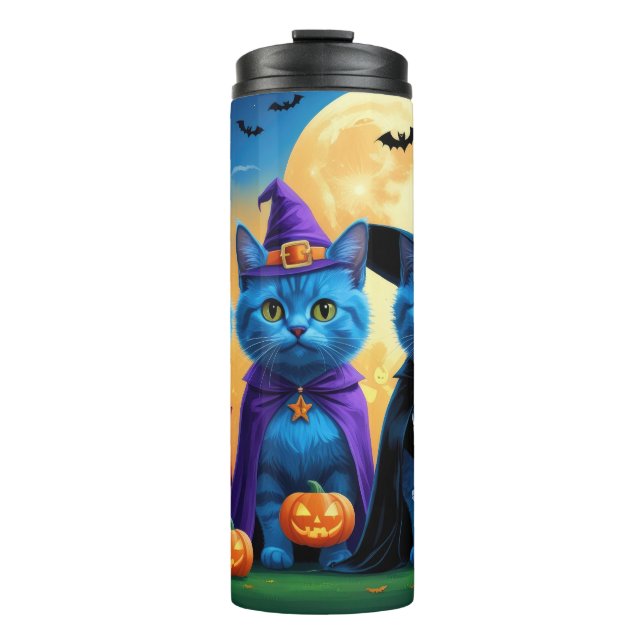 Russian Blue Cats Pumpkin Halloween Funny  Thermal Tumbler (Front)