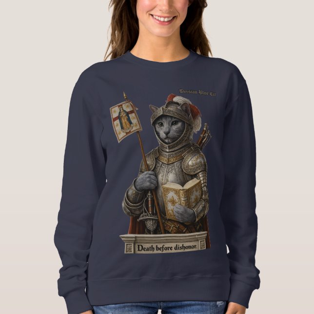 Russian Blue Conquistador Cat – Honour & Legacy Sweatshirt (Front)