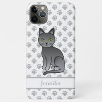 Russian Blue Cute Cartoon Cat Illustration & Name