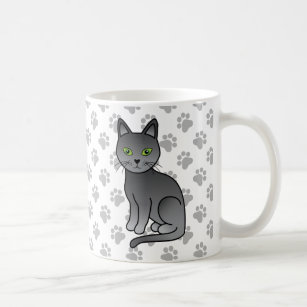 Russian Blue Cute Cartoon Cat Illustration & Paws Coffee Mug