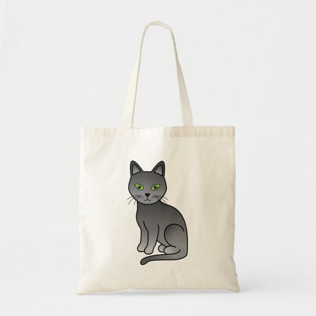 Russian Blue Cute Cartoon Cat Illustration Tote Bag (Front)