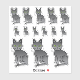 Russian Blue Cute Cartoon Cat Illustrations