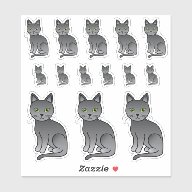 Russian Blue Cute Cartoon Cat Illustrations (Sheet)