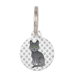 Russian Blue Cute Cartoon Cat & Pet's Info Pet Tag