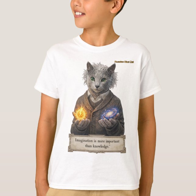Russian Blue Einstein Cat - Imagination T-Shirt (Front)