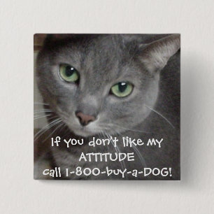 Russian Blue Grey Cat Attitude Humour 15 Cm Square Badge