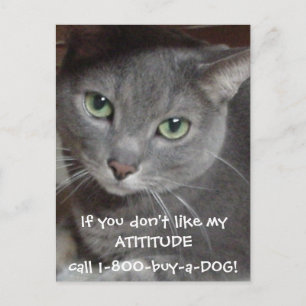Russian Blue Grey Cat Attitude Humour Postcard