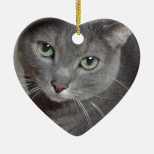 Russian Blue Grey Cat Ceramic Tree Decoration (Front)