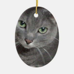 Russian Blue Grey Cat Ceramic Tree Decoration