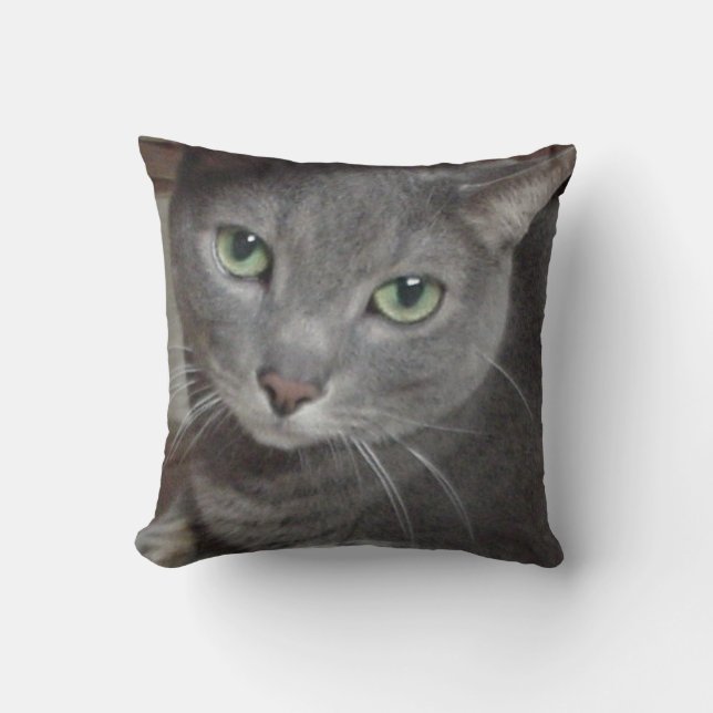 Russian Blue Grey Cat Cushion (Front)