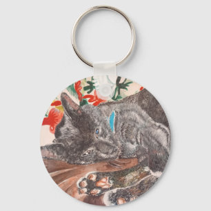 Russian Blue grey cat English shorthair cats Key Ring