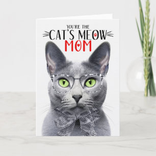 Russian Blue Grey Cat for Mum on Mother's Day Holiday Card