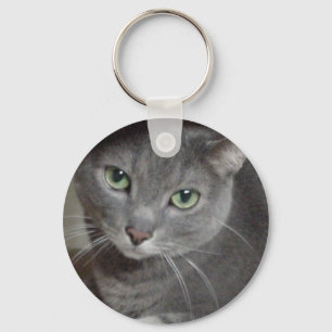 Russian Blue Grey Cat Key Ring